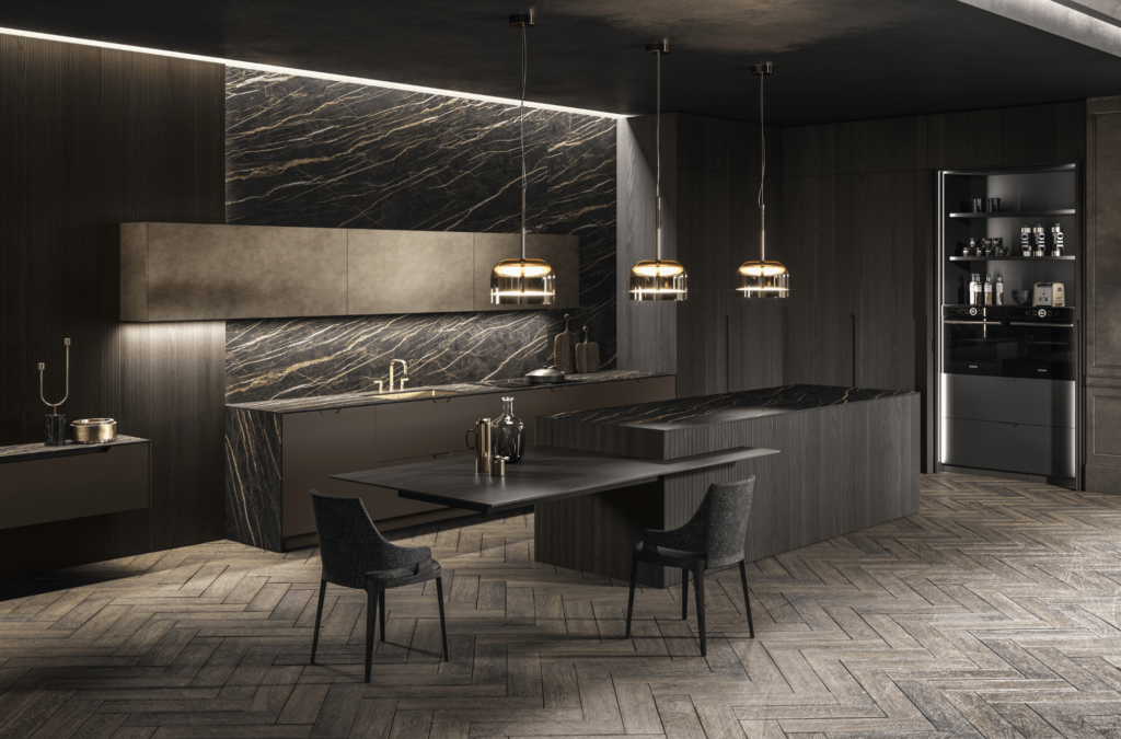 Cuisine avec du Dekton veiné (St Laurent), Collection Pure Glam Aster Cucine