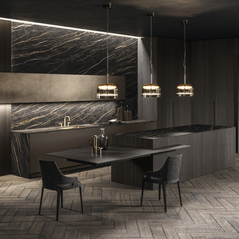 Cuisine avec du Dekton veiné (St Laurent), Collection Pure Glam Aster Cucine